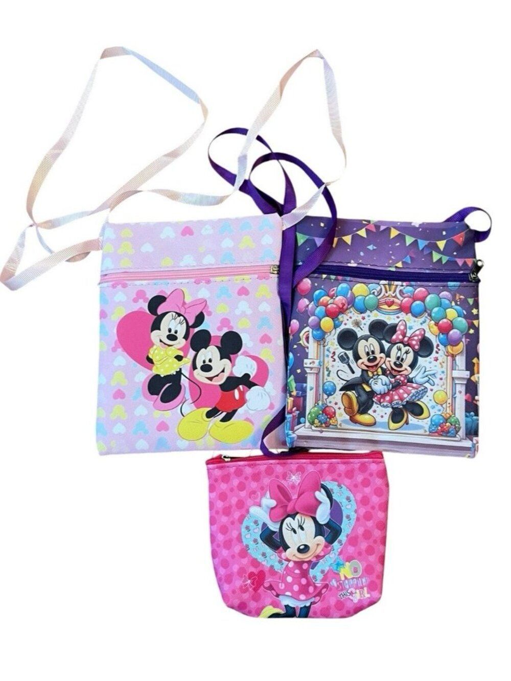 Little Girls Toddler Minnie and Mickey Mouse Canvas Crossbody & Coin Bag Lot 3